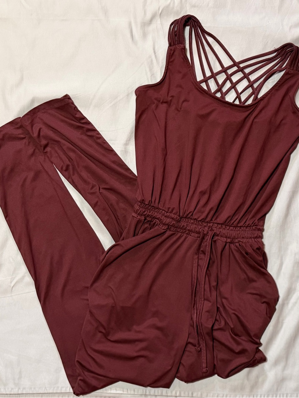 Burgundy Lace-Back Strappy Back Sleeveless Jumpsuit Size Medium
